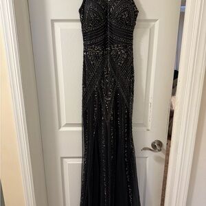 David's Bridal Grey Beaded Gown